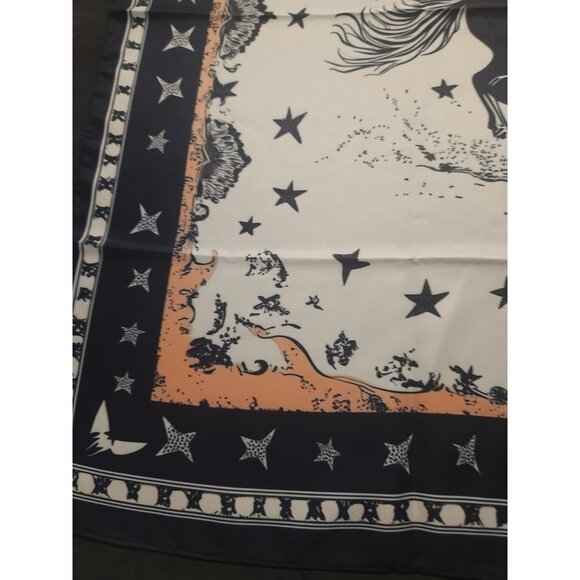 Western Cowboy & Horse Silky Scarf Bandana 26"x26" Star Pattern Navy Border - Picture 6 of 10